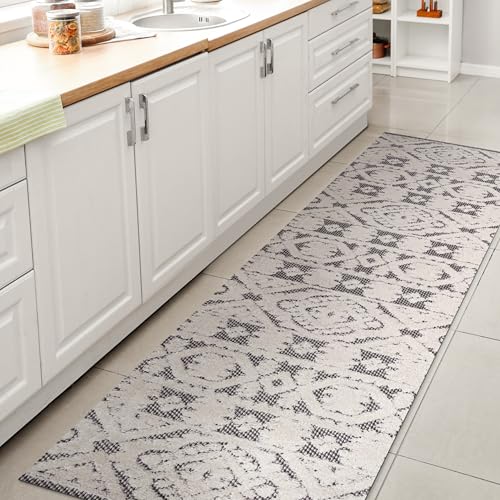JONATHAN Y Mediterranean Tile Indoor Outdoor Runner Rug 2X10 White/Black, Citta…