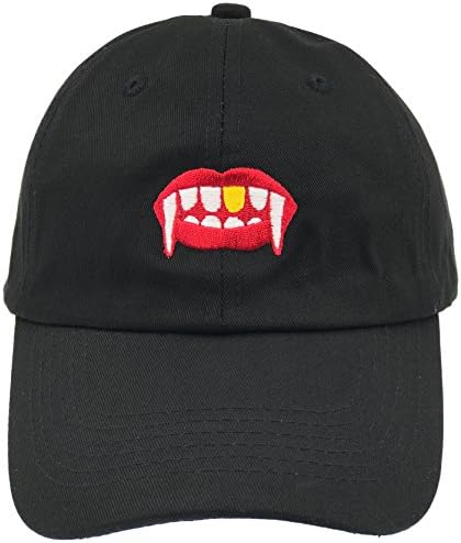 Vampire Teeth Fangs Hat Dad Costume Cosplay 80s 90s Red Lip Custom Baseball Cap (Black)