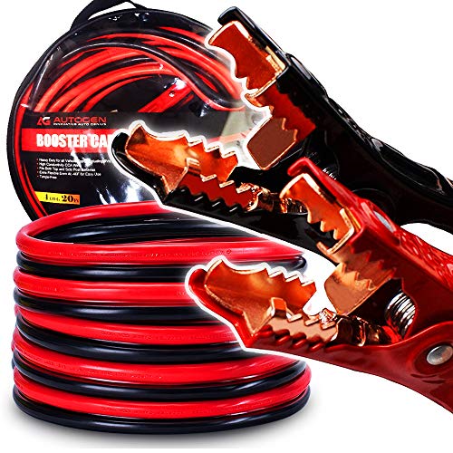 AUTOGEN Booster Cables, 4 Gauge 20 Feet Jumper Battery Cables with Storage Bag, 600A Heavy Duty Jumper Cables with Copper Jaws Booster Jump Start Cars, SUVs, Trucks 12V (4AWG 20 FT)