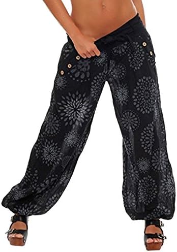 Adeliber Women's Trousers Summer Loose Printed Ladies Pockets Hareem Full Length Pants Pants Wide Leggings
