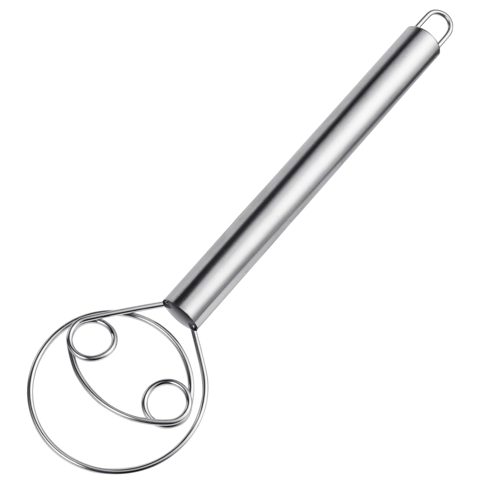 HOTUT Danish Dough Whisk,12 Inch Stainless Steel Hand Sourdough Mixer,Dutch Whisk Egg Beater,Mixer Stainless Steel Double Holes, for Baking Mixing Stirring Kneading Butter Sauce Mashed Potato