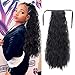 Vigorous Ponytail Extension Kinky Straight Long Tie Up Clip in Ponytail Synthetic Curly Ponytail Extension Women Girl Lady(1B#)