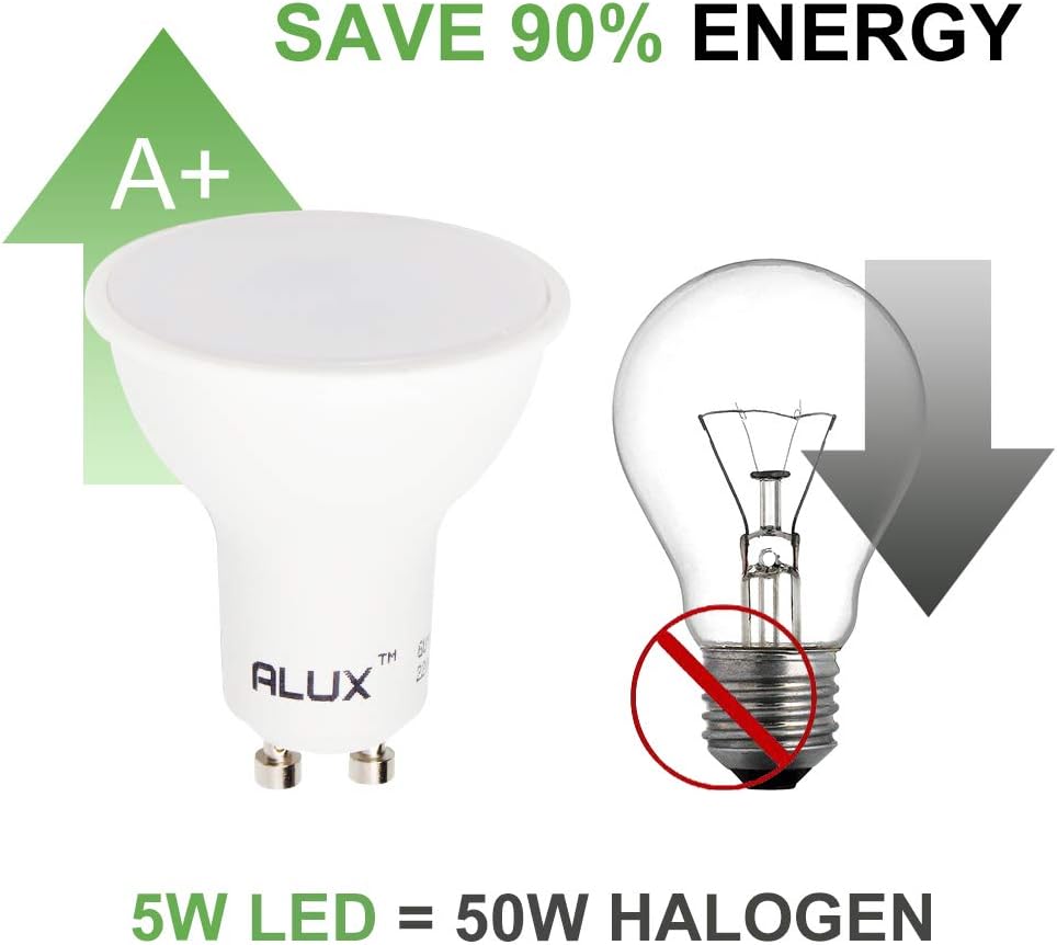 ALUSSO 5W GU10 LED Bulbs Cool White 6000K, 400lm Brightness, 120° Wide Beam Angle, Pack of 10, Non-Dimmable - Image 4