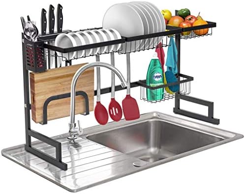 Shelf LYG Dish Rack Over-The Sink Dish Drying Display Rack Stand, Draining Rack Sink Organizer With Utensil Holder Hooks For Kitchen Counter Storage Organizer For Dishes, Utensils