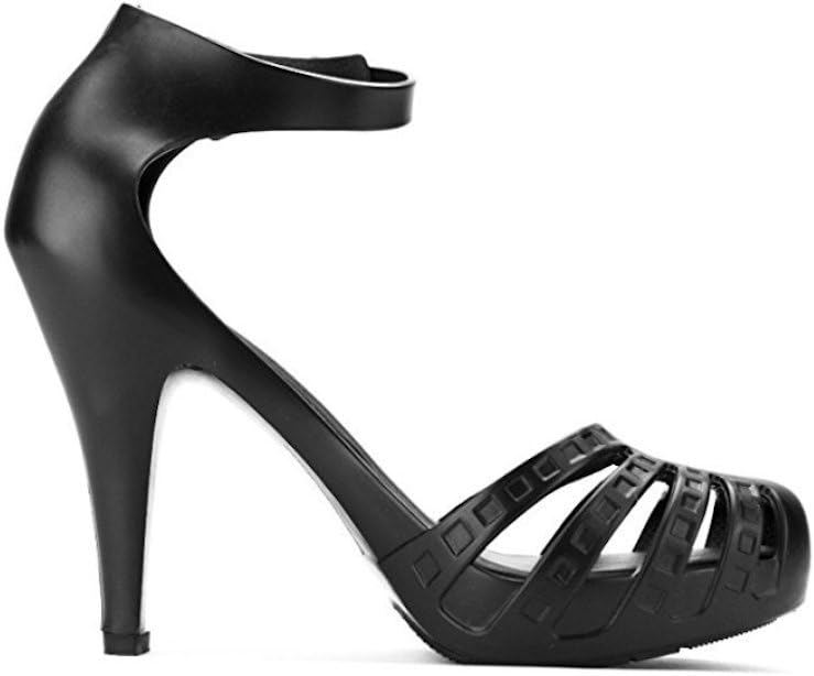 Chemistry 2338-1 Womens Round Toe High Heels Ankle Strap Jelly Shoes Sandal High Platform Wedge Pump Black (5 B(M) US, Black)