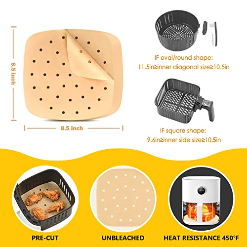 AW&SH Air Fryer Parchment Paper Liner, 8.5 Inch 200PCS Square Air Fryer Disposable Paper Liner