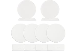 PYD Life 6 Pack Sublimation Acrylic Sign Plaque Display Blanks 5.9" Round with 5.1" x 1.8" Sublimation Acrylic Sheets Stand Thickness 1/6"(4mm) Custom Table Sign for Store Restaurant Party