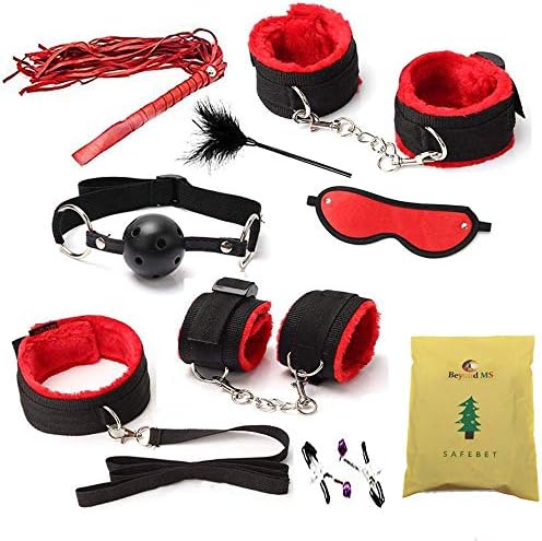 BEYOND MS Bed Restraints Set - Includes Satin Blindfold - Adjustable To Fit All Man and Women - Strong and Durable Exercise Bands