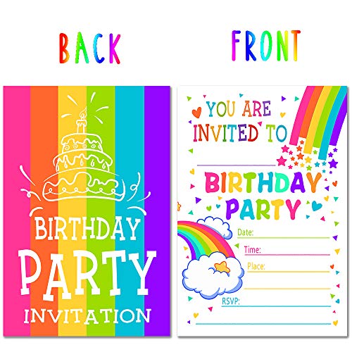 Rainbow Happy Birthday Party Invitations with Envelopes - Colorful Invitation for Kids Party - 30 Cards With Envelopes
