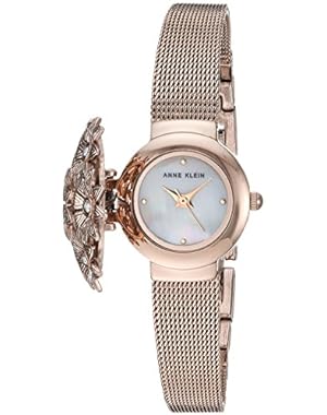 Women's AK/3176RGCV Swarovski Crystal Accented Floral Covered Rose Gold-Tone Mesh Bracelet Watch
