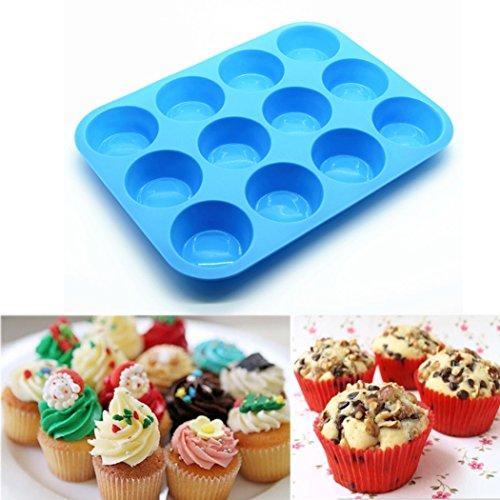 12 Cup Non Stick Silicone Muffin Cupcake Baking Pan Dishwasher Microwave Safe by Fenleo