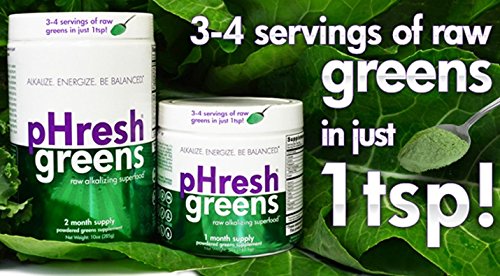 pHresh greens Organic Raw Alkalizing Superfood Greens Powder - 1 Month Supply | Gluten-Free | Natural Enzymes | Raw Nutrients | Great for Intermittent Fasting 5oz