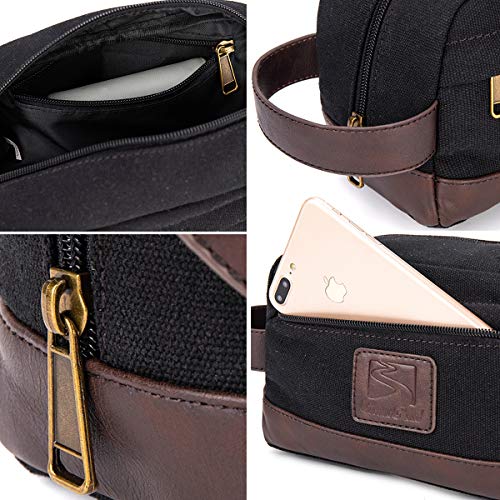 Toiletry Bag Travel Canvas Mens Leather Makeup Bag Organizer Cosmetic Bag Mens Shaving Bag Dopp Kits Large (black)