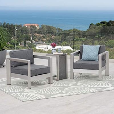 Buy Christopher Knight Home Aviara Outdoor Aluminum Club Chairs With Wicker Topped Side Table By Sliver Gray Khaki Online In Poland B0842zlqmg