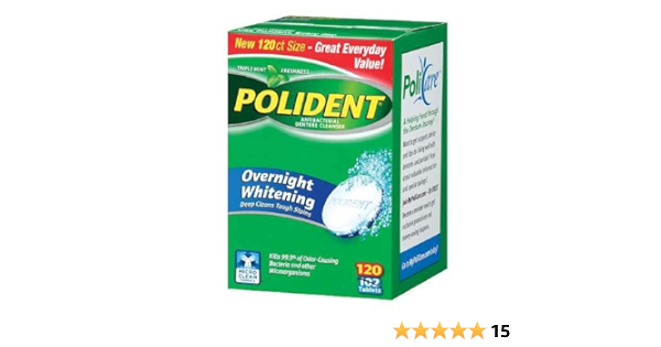 Amazon Com Polident Overnight Whitening Antibacterial Denture Cleanser Triple Mint Freshness 120 Ea Beauty