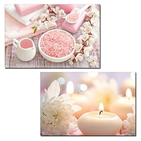 2 Panel Canvas Wall Art - Spa Still Life with Bath Salts, Towel and Candle - Giclee Print Gallery Wrap Modern Home Art Ready to Hang - 16"x24" x 2 Panels