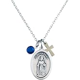 Saint Dymphna Necklace – Silver Catholic Medal Pendant with Cross & Birthstone – Patron Saint of Mental Health & Anxiety – Religious Jewelry Gift for Women, Teens, Confirmation, Baptism