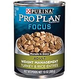 Purina Pro Plan Low Fat, Weight Management Gravy Wet Dog Food; FOCUS Weight Management Turkey & Rice Entree - 13 oz. Can (Pack of 12)