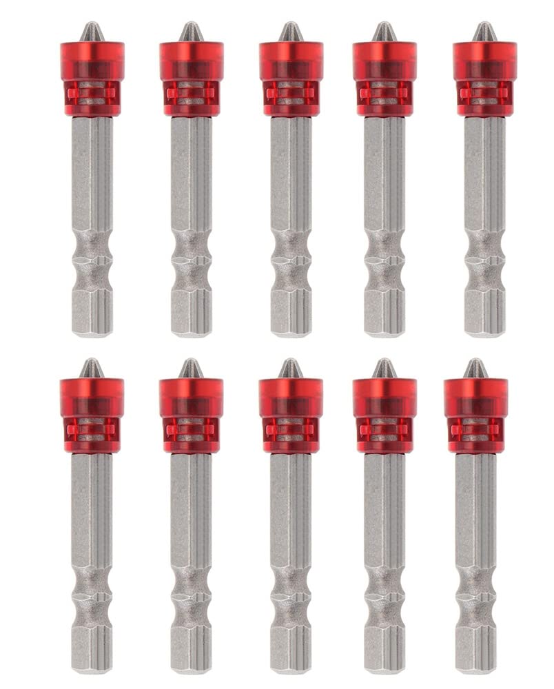 Saipor 10pcs PH2 Magnetic Phillips Screwdriver Bit 1/4 Inch Hex Shank Drywall Screw Depth Setter Cross Head Drywall Screw Driver Bit Set, 48mm