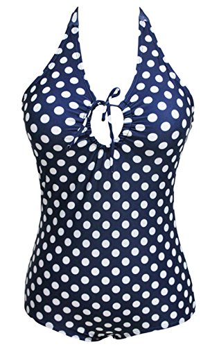 Yonas Women's White Polka Tankini Sexy Halter Bikini Swimsuit(SIZE L)