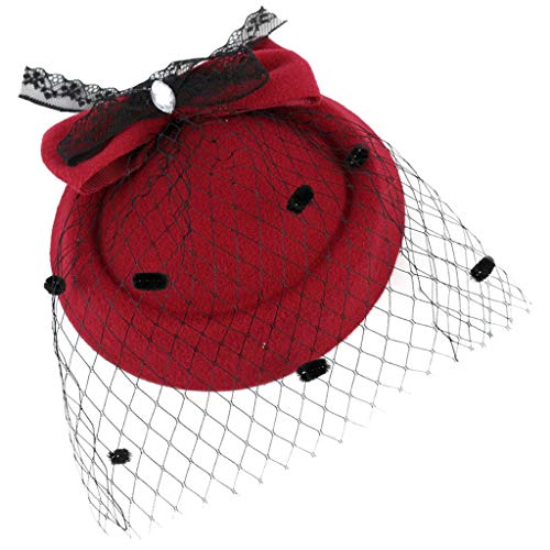 BCDshop_hairband clearance Girls Women Fashion Fascinators Tea Party Headpiece Headwear Mesh Net Beret Hat Tiara on a Hair Clip (Red)
