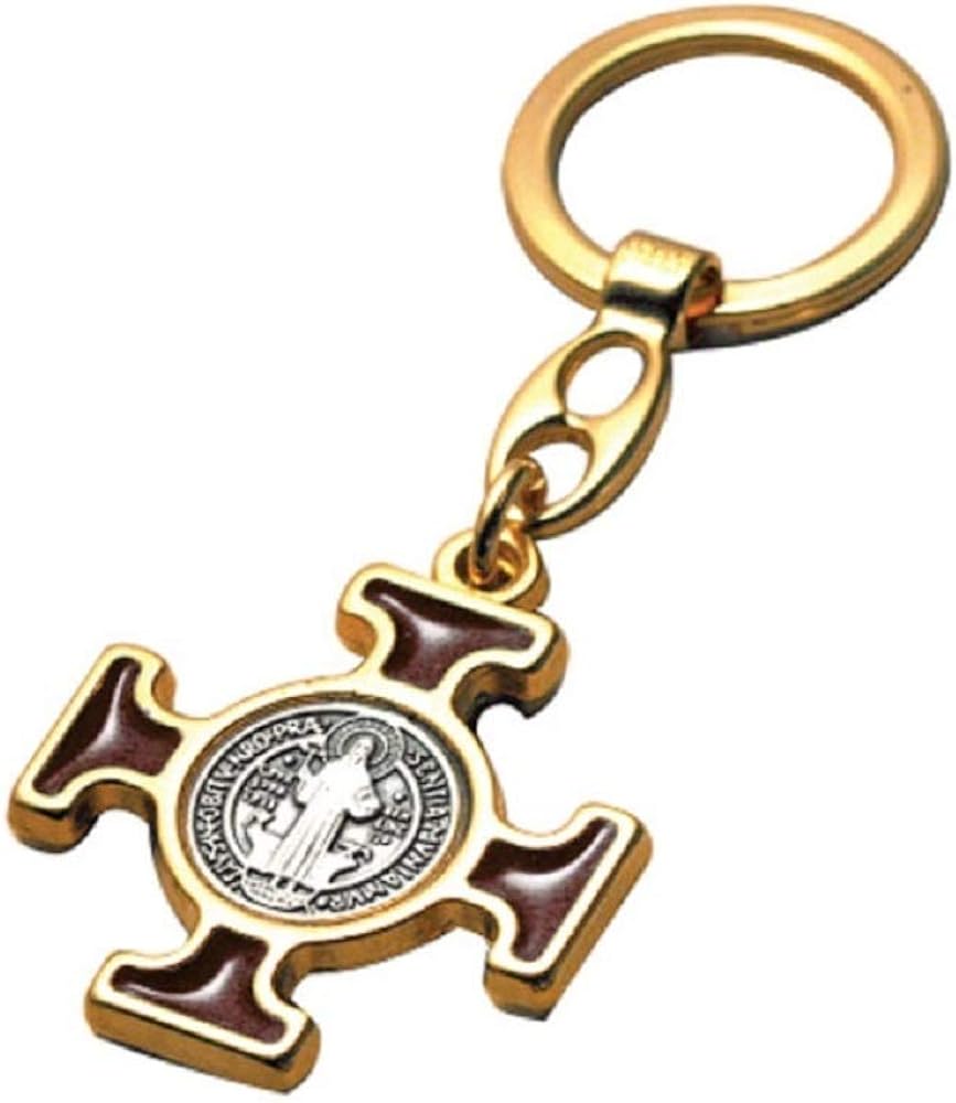 CATHOLIC & RELIGIOUS KEYCHAIN, KEYFOB, BROWN & GOLD ST