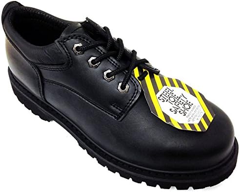 Z-7426 Men's Steel Toe Work Boots Black Leather 4" Oxfords Oil Resistant Shoes Width: Wide (W or 2E) (13 W US, Black)