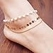 Geerier Layered Gold Anklet White Beads Disc Anklet Charm Leaf Beach Feet Jewelry