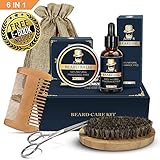 Beard Grooming Kit - Jurgen K Beard Care Kit for Men, Beard Growth Kit 5 in 1 Beard Oil and Balm, Wooden Beard Brush and Comb, Sharp Beard Scissors Luxury Gift Box and Free E-Book