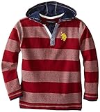 U.S. Polo Assn. Big Boys' Striped Pique Hoodie, Red/Heather Grey, 14/16