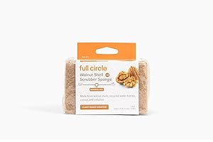 Full Circle Walnut Scrubber Sponges, Pack of 2 – Dual-Sided, Plant-Based & Recycled Kitchen Sponges, Gentle on Nonstick Cookware