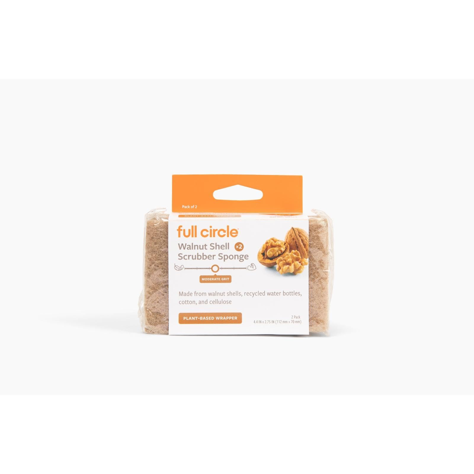 Full Circle Walnut Shell Non-Scratch, Cellulose, Brown, Scrubber Sponges, Set of 2