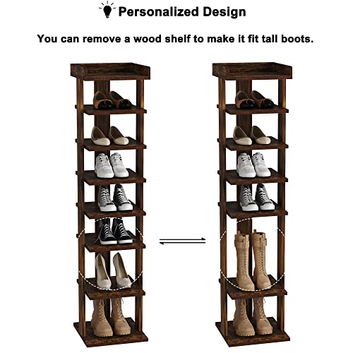 HOMEFORT 7Tier Wood Shoe Rack, Entryway Shoe Tower,Vertical Shoe