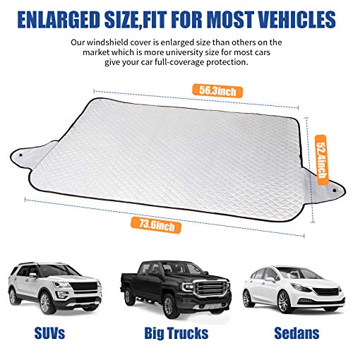 GLANDU [2020 Upgraded] Windshield Snow Cover Car Window Cover Ice and Snow Cover for Car with 4 Strong Magnets Edge & 4 Layer Material Protection, Large Size Suitable for Most Cars and SUV