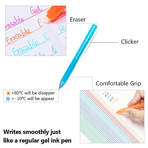 Retractable Erasable Gel Pens Clicker Fine Point, 10 Colors Gel Ink Pen for Writing Planners, Make Mistakes Disappear - Thumbnail 2