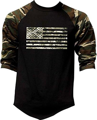 Shoo Men's Digital Camo Flag US Army Tee Black/Camo Raglan Baseball T-Shirt Black/Camo(M,Black)
