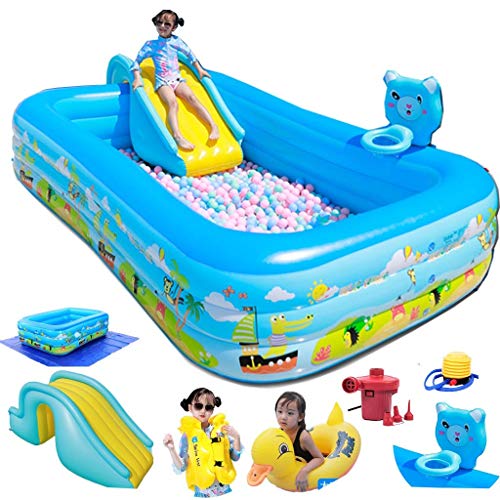 BGSFF Oberirdischer Pool Aufblasbarer Pool mit Rutsche und Schießrahmen für Kinder Erwachsene Großer Garten Kostenlose…