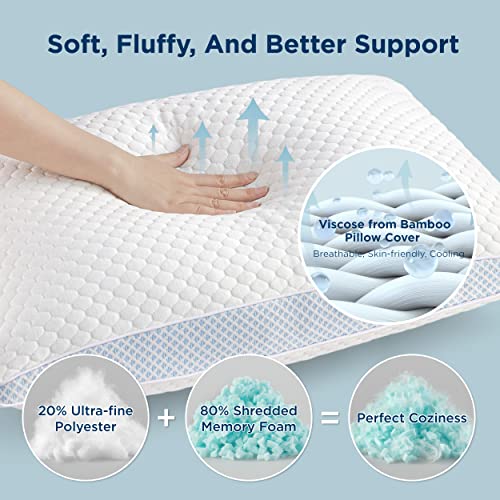 BEDSURE Shredded Memory Foam Pillow Standard Bamboo Side Sleeper