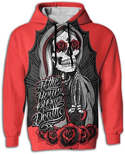 Adult Pullover Hooded Sweatshirt Kangaroo Pocket 3D Full Print Virgin Skull Design