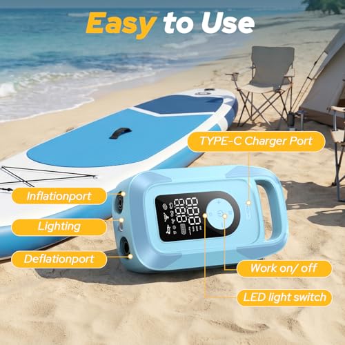 150PSI Electric Paddle Board Pump, 16000mAh Cordless Rechargeable SUP Pump with LED Light, Intelligent Triple Stage Inflation & Deflation, Auto-Off for Stand Up Paddle Boards, Surfing Kite, Tent, Boat