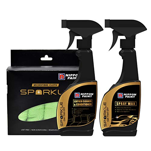 Nippon Paint Sparkle Combo of Leather Cleaner, Spray Wax & 4 in 1 Microfiber Cloth