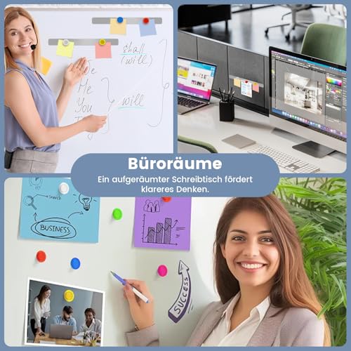 Magnetic Whiteboard, 6 Pack Magnetic Whiteboard, Self Adhesive Magnetic Bar with 18 Magnetic Buttons for Office, Bulletin Board, Photo Wall, Fridge, Kitchen