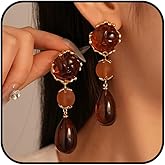 Statement Brown Crystal Tear Drop Dangling Earring for Women Vintage Delicate Waterdrop Resin Earrings Unique Trendy Y2K Birthday Party Jewelry Gift