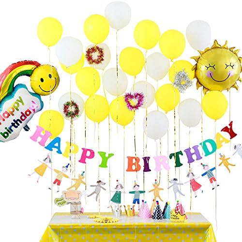 Riverbyland Mylar Birthday Balloons Set Banner Sunshine Yellow Theme Party Supplies