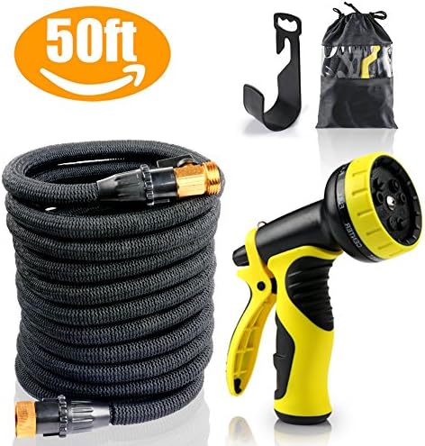 [Black Friday Deal] Garden Hose, Fxexblin 50ft Expandable Garden Water Hose with 3/4" Solid Brass Connector 9-Pattern Spray Nozzle for All Watering Needed Triple layer latex Core Along with Free Stora