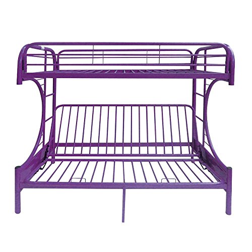 Major-Q 7002091pu Purple Modern Metal Tube Supported Twin Futon Bunk Bed with Built-in Ladders & Full Length Guard Rails