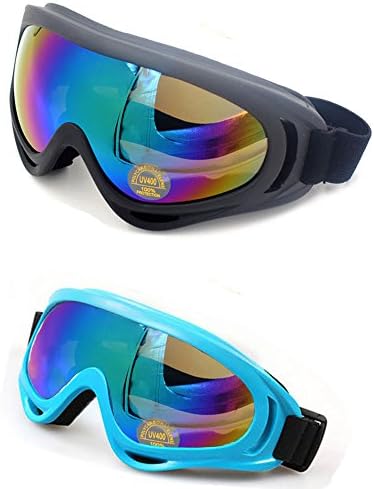 OutDiret 2 Pack UV400 Ski Goggles Snowboard Spherical Protection Anti-fog Detachable Mirror Lens for for Riding Motorcycle Bikes Skiing Colorful with Black & Blue Frame