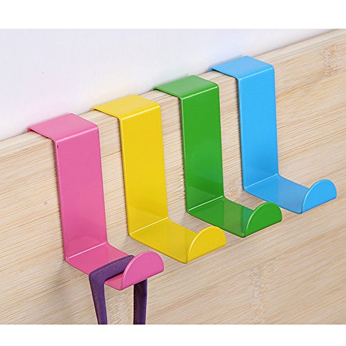 Coralpearl Over The Door Utility Hooks Rack Hanger Kitchen Metal Organizer, Stainless Steel Coat Clothes Storage Set With Cartoon Memo Holder Pack of 4 (Pure Hook)