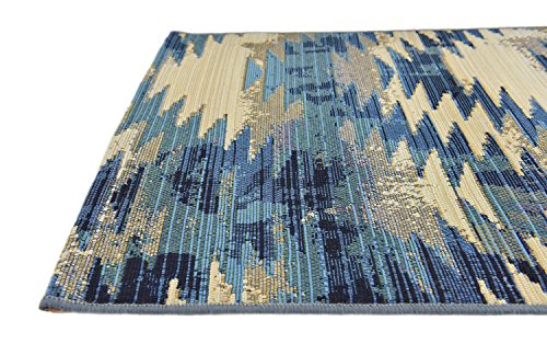 Unique Loom Nantucket Collection Modern Transitional Indoor and Outdoor Blue Runner Rug (2' x 6')