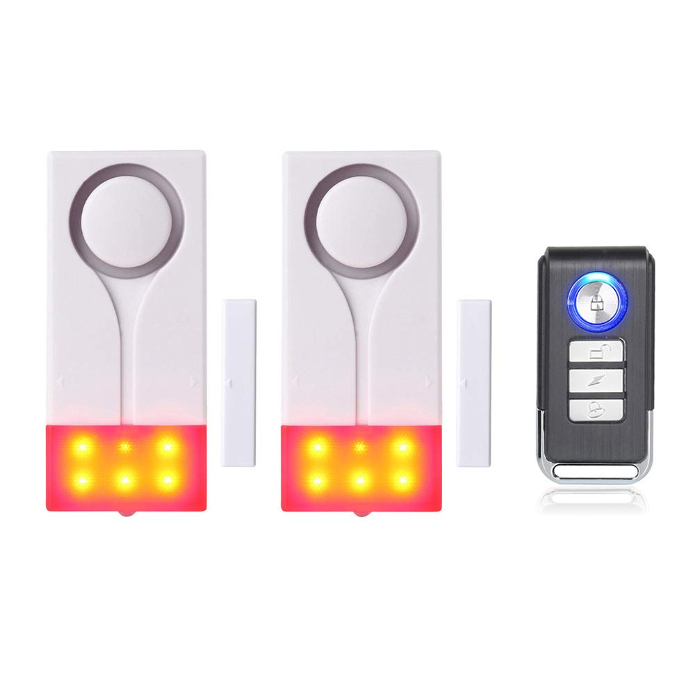 Mengshen Wireless Anti-Theft Burglar Alarm with 108db Loud Sound and Bright Light, Easy to Install (2 Alarm, 1 Remote Control)